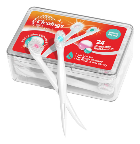 Mini Cepillos De Dientes Desechables Con Pasta Y Púas 24 Uni Color