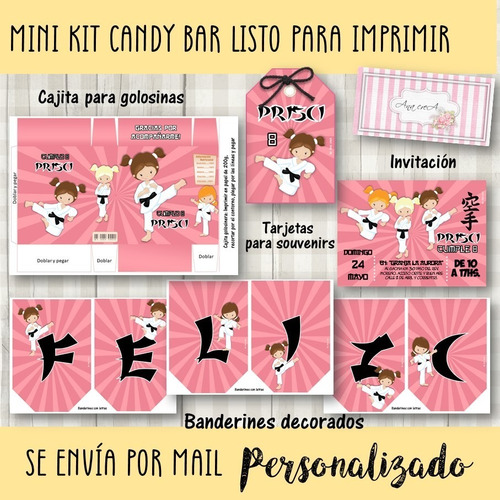 Candy Bar Mini Kit Imprimible Karate Nena Mod.1 Niña