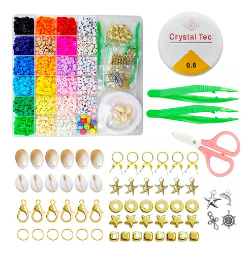 Kit Completo Armado Pulseras Mostacillas Tanza Tijera Dijes