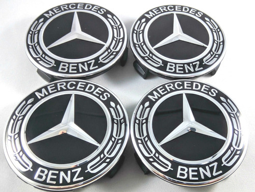 Mercedes Benz Amg 75mm Calota Preta Full Black 4 Peças