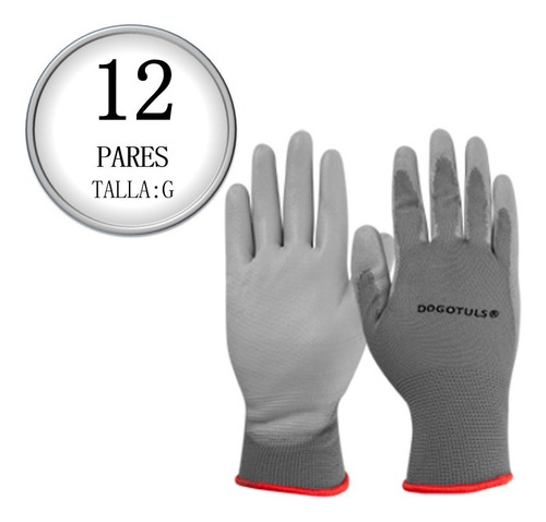 12 Pares De Guantes Nylon Palma De Poliuretano Gris Grande P