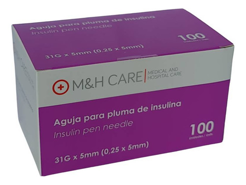 Aguja Para Pluma De Insulina 31g X 5mm Caja X 100 Unidades