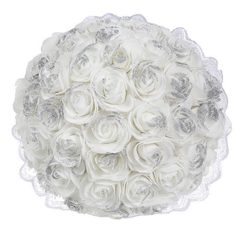 Imagen 5 de 10 de Ramo De Mano De Novia De Plástico Artificial, Rosa Blanca