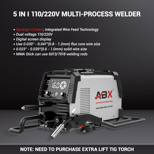 Soldadora 160a 5 En 1 Mma Flux Mig Tig C/s Gas Gris