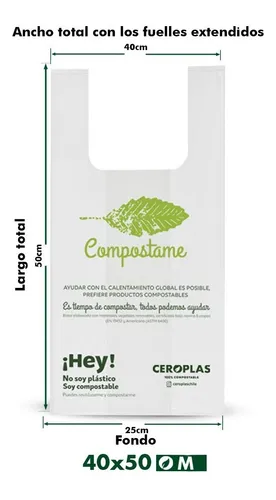 comprar Bolsas Camiseta Compostable 50x55cm 100 Unidades Beige