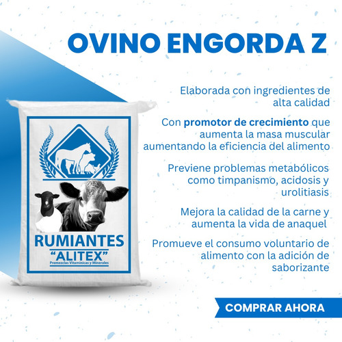 Sal Mineral Ovino Engorda Promotor Crecimiento 20 Kg Alitex