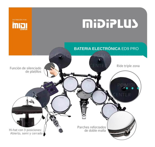 Imagen 7 de 9 de Batería Electrónica Midiplus Ed9 Pro 6 Cuerpo 4 Platos Cuota