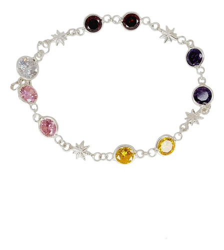 Pulsera Hojas Con Circones De Colores De Plata 925