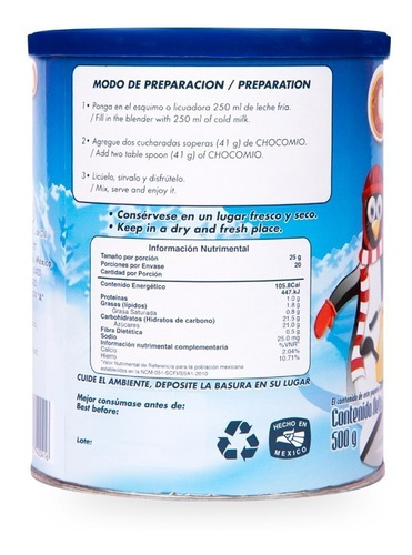Imagen 2 de 4 de Chocolate Choco Mio Malteada 500grs