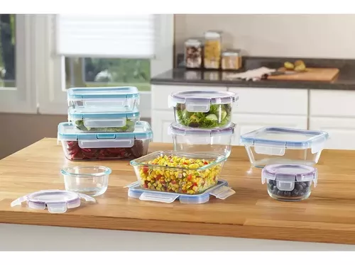 Juego de recipientes de vidrio para almacenar alimentos - 18 piezas (9  recipientes + 9 tapas) con tapa transparente, libre de BPA - Para la cocina