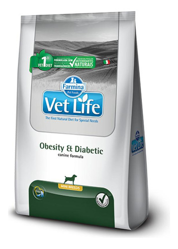 Ração Vet Life Natural Obesity E Diabetic Cães Mini 10,1kg