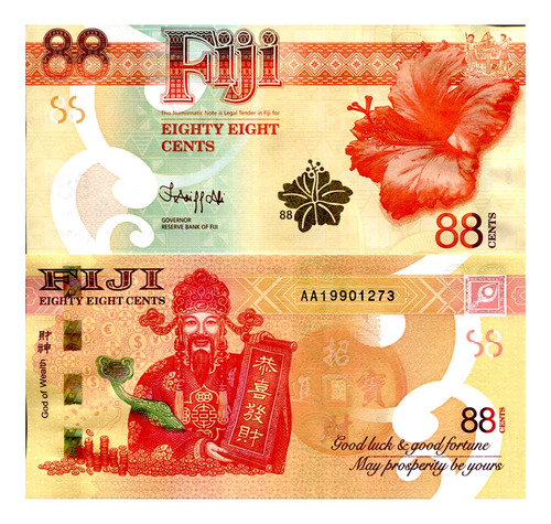 Billete De Fiji De 0.88 Cents Dollar Dios De La Riqueza 2022