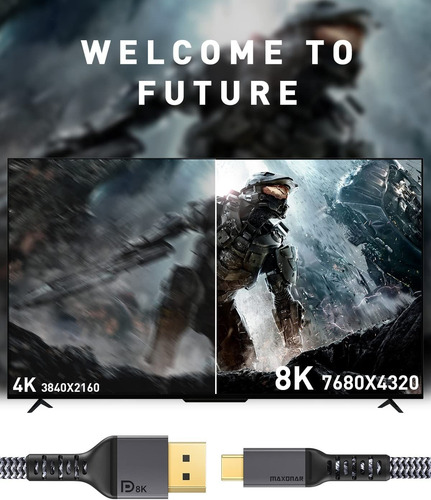 Imagen 6 de 6 de Cable Maxonar, De Usb C A Displayport 1.4, 8k 60hz, 1.2 Mts