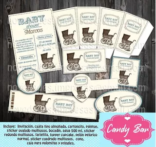 Kit Imprimible Candy Bar Carreola Vintage Cochecito Editable