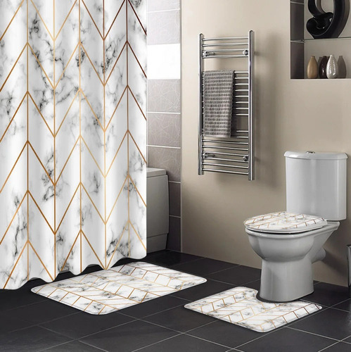 Set De Cortina De Ducha Con Estampado De Mármol Escandinavo