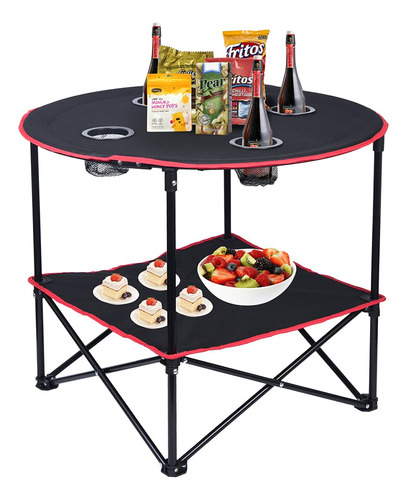 Leadallway Mesa De Camping Plegable Para Picnic Con 4 Portav