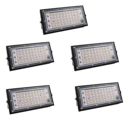 Refletor Led 50w Holofote 220v Luz Fria Iluminação - 5 Unid Cor Da Carcaça Preto Cor Da Luz Branco-frio