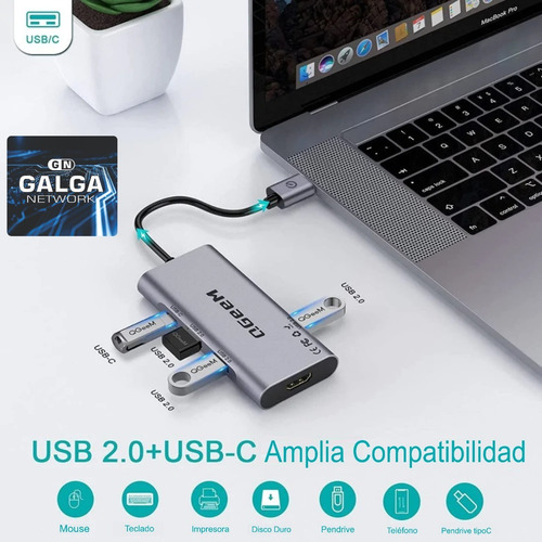 Imagen 5 de 9 de Hub Qgeem 7 En 1 Adaptador Usb A Hdmi/3*usb/usb C/sd/microsd