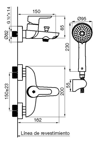Griferia Ducha Fv 0310/b5 Puelo Monocomando Plateado Cromado
