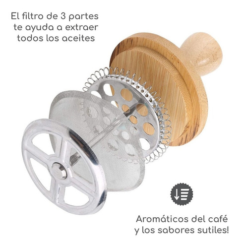 Prensa Francesa Cazzenie De Madera Para Cafe 600 Ml 1 Taza Color Madera / Metálico