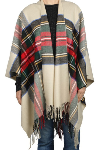 Imagen 2 de 3 de Ruana Poncho Mantón Abrigado Amplio Escocés Cuadros Kilt