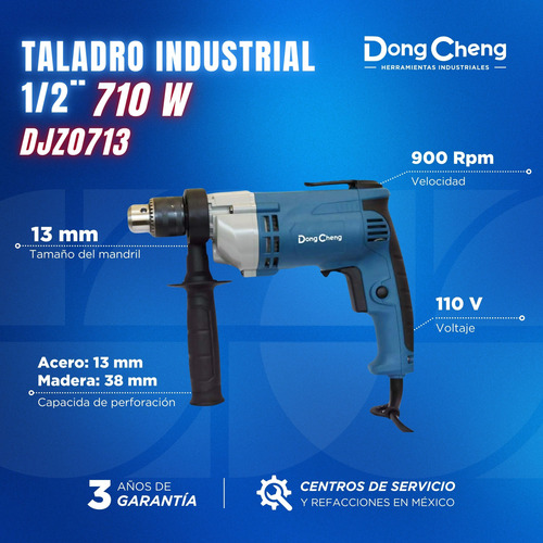 Taladro Industrial 1/2´ 710w Velocidad Variable Dongcheng Multicolor