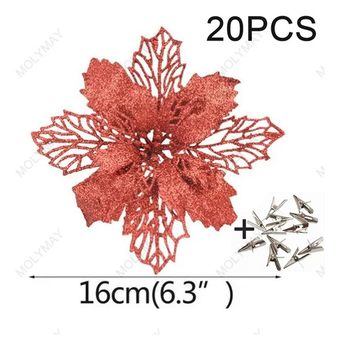 20 Pcs Flores De Navidad Con Clip Decoraciones Navideñas