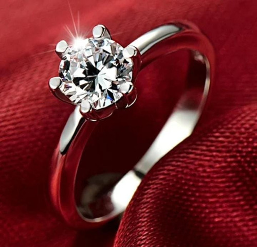 Anillo De Compromiso De Oro Blanco 18k Con Zirconia- Mod 356