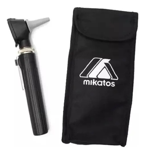 Otoscópio + 14 Espe Lâmpada Led Luz Branca Mikatos Cor Preto