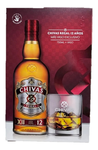 Pack Whisky Chivas Regal 12 Años 750ml  + Vaso Original