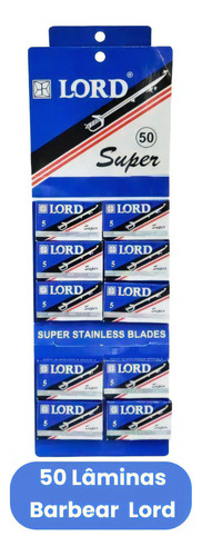 Cartela 10 X 5 Lâminas Para Barbear 50 Lord Super Inox C/ Nf