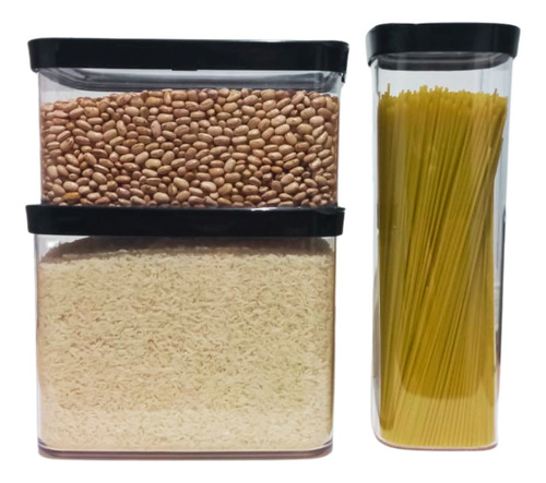 Kit 3 Potes Hermeticos Arroz 4l Feijão 2,5l E Macarrão 2l.