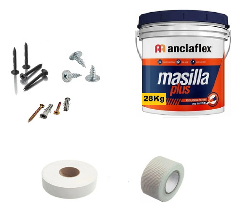 Kit Combo Masilla X 28 Tornillo Fijacion Cinta Durlock Knauf