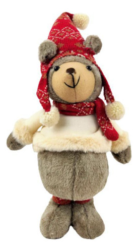 Urso Gorro Vermelho Boneco Pelúcia Natal Decoração 46x23cm