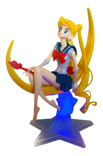 Figura Anime Sailor Moon Con Luz Base Estrella Sentada Luna