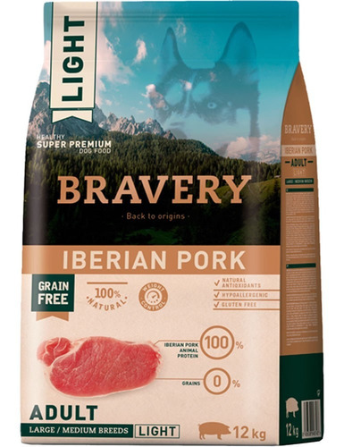 Imagen 1 de 1 de Bravery Light Perro Adulto Sabor Cerdo Grande/mediana 12 Kg