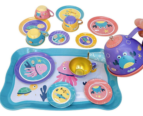 Tela De Chá De Brinquedo Conjunto 14 Pcs Conjunto De Oceano