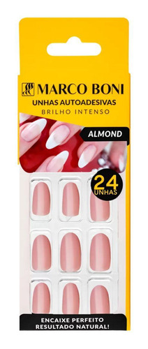 Kit 24 Unhas Postiças Adesivas Modelo Almond Nude Marco Boni