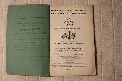 Ajs 350 & 500 1952 Manual De Instrucciones (Usado)