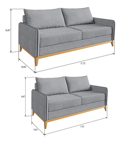 Jogo De Sofá Para Sala 3 E 2 Lugares Com Encosto 4 Almofadas Cor Cinza