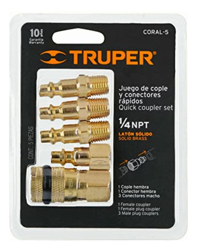 Truper Coral-5, Juego De 4 Conectores Y 1 Cople Para