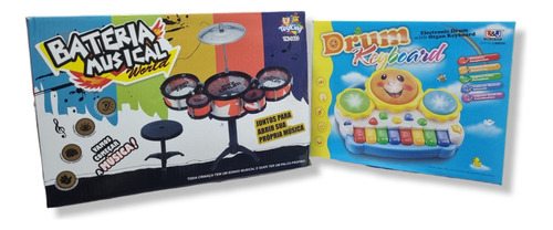 Kit Brinquedo Mini Bateria E Piano Teclas Musicais Infantil