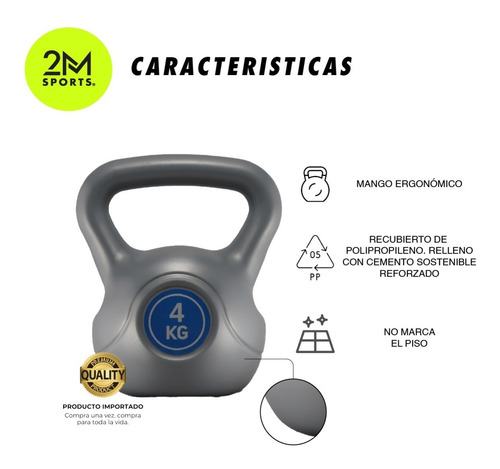 Imagen 3 de 8 de Pesa Rusa Kettlebell 4 Kg Importada Fitness Entrenamiento