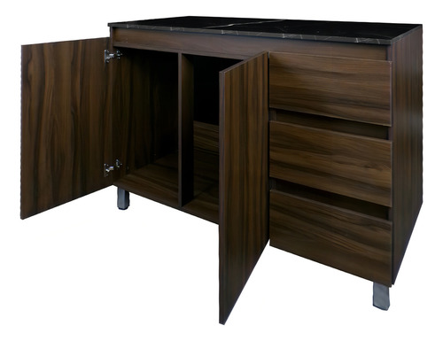 Cocina Integral Completa Premium Decomobil Para Tarja Color Parota - Mármol Negro