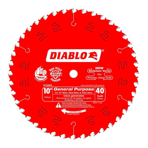 Disco Sierra Circular Diablo D1040x 10 Pulgadas 40 Dientes Color Rojo