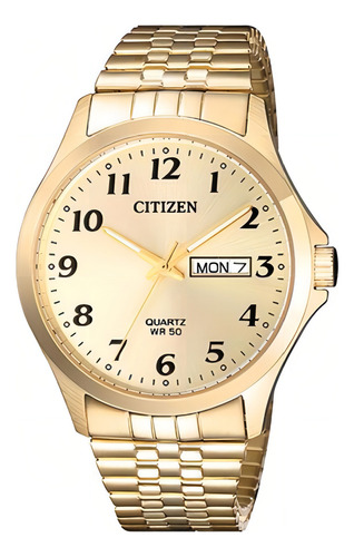 Relogio Citizen Masculino Dourado Calendário Duplo Tz20813g