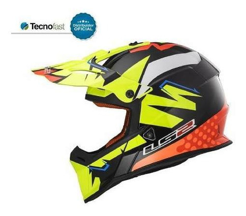 Cascos Motocross Mx Ls2 437 Fast Volt Negro Naranja Amaril Color Negro/Amarillo fluo Tamaño del casco M