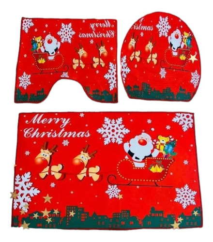 Set De 3 Piezas Tapetes Para Baño Navidad