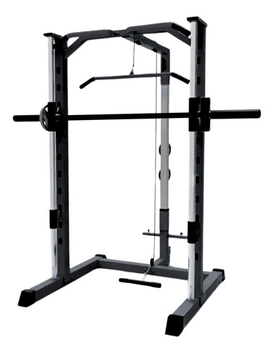 Multiestación Peso Libre, Jaula Squat Rack C/ Polea Negro