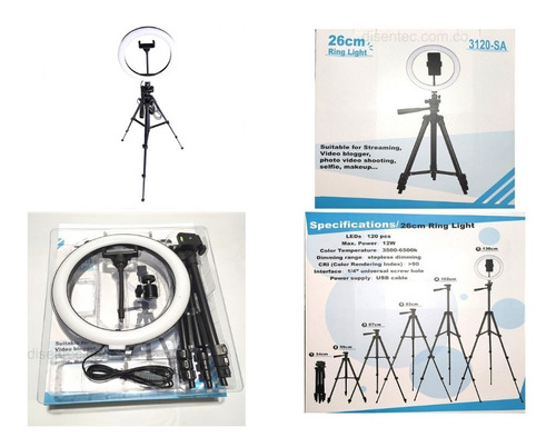 Aro Luz Led 26cm Calido/frio/mixto Con Tripode 3120